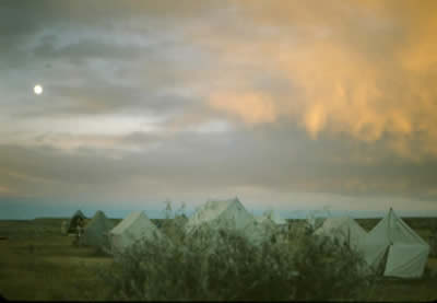 Moon rise over tent city